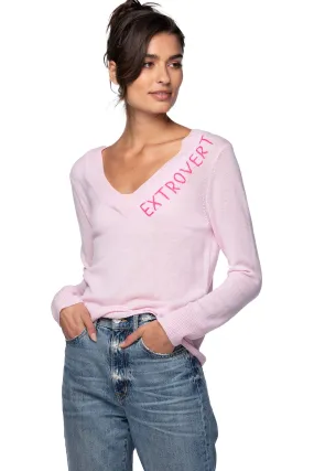 100% Cashmere V-Neck Sweater |  Extrovert, Introvert or Omnivert Embroidery