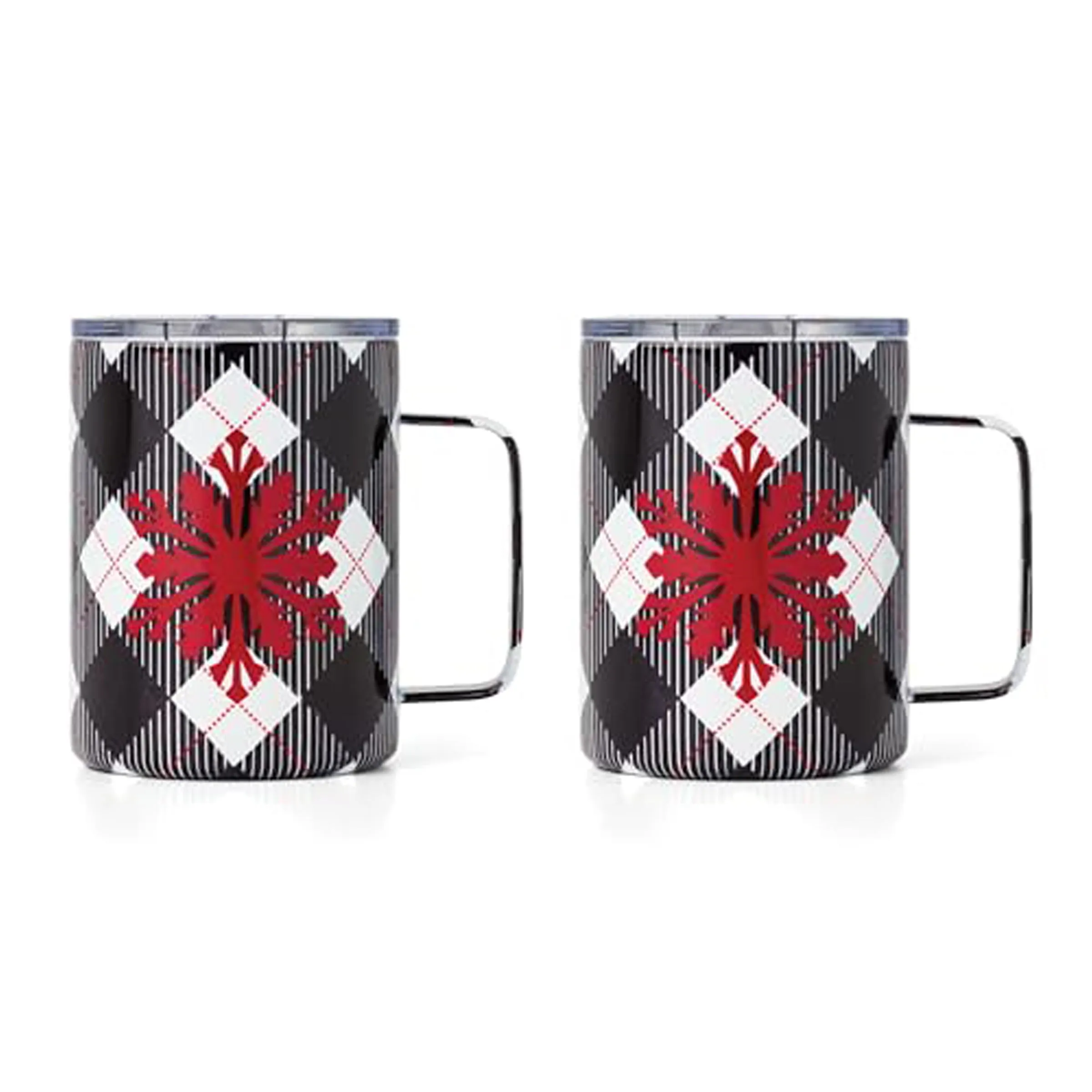 16 Oz Black Plaid Coffee Mugs, Set Of 2