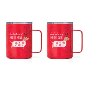 16 Oz Seasonal Dachshund Coffee Mugs, Set Of 2