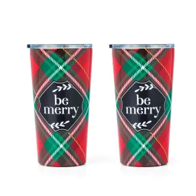 20 Oz Red "Be Merry" Highball Tumblers, Set Of 2