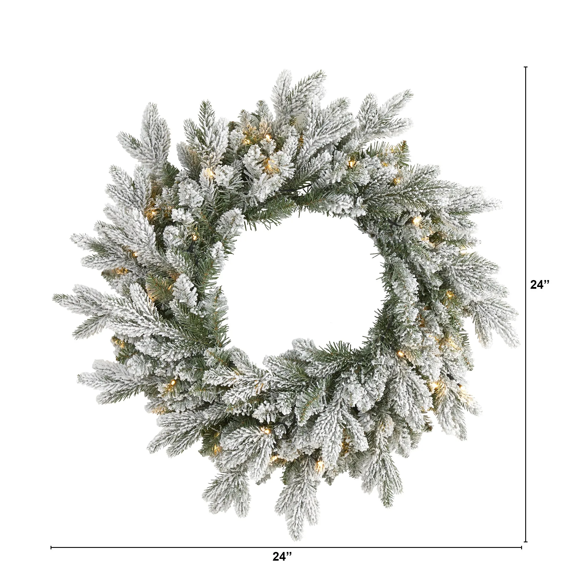 24" Flocked Artificial Christmas Wreath with 50 LED Lights