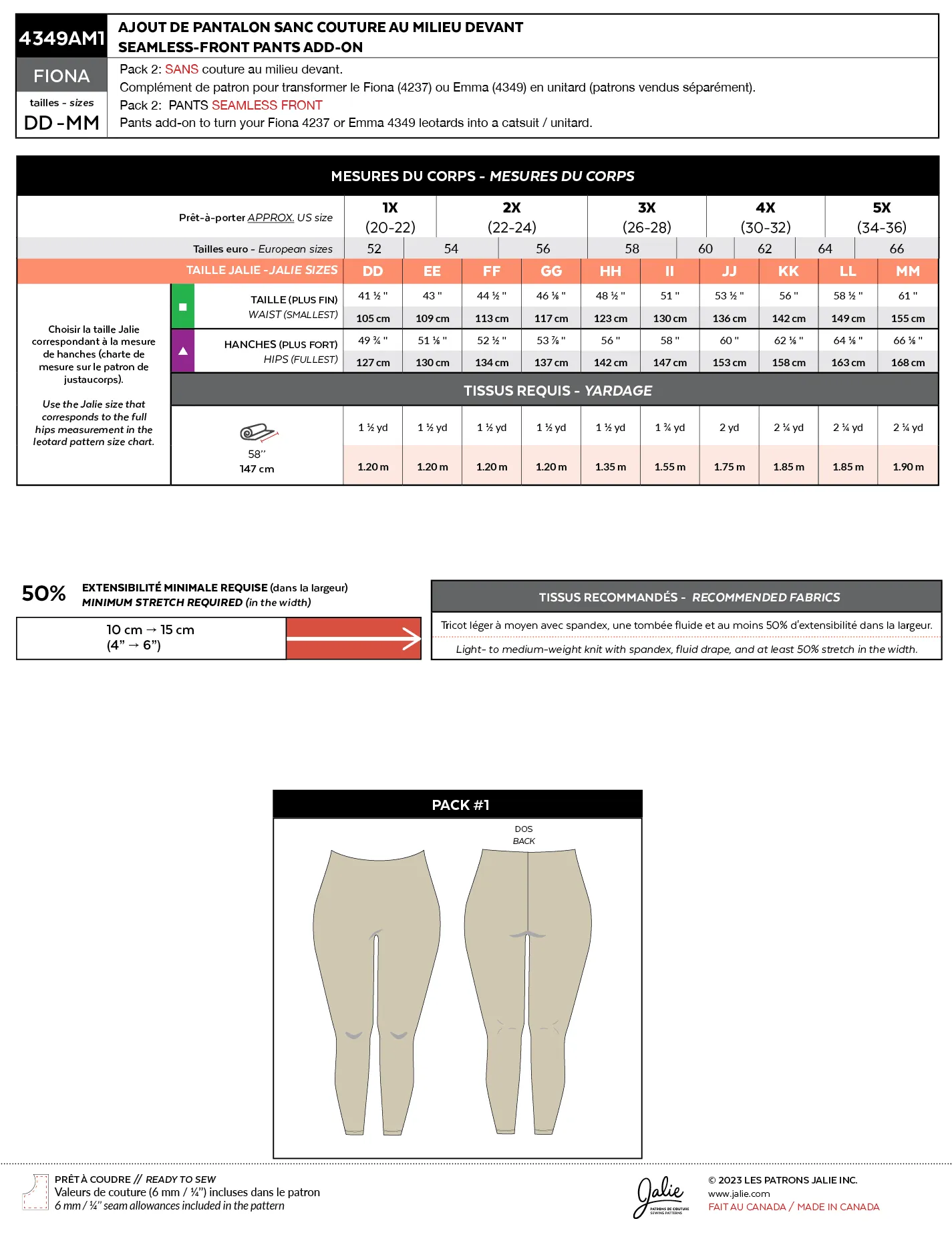 4349a // Pants add-ons for the FIONA and EMMA leotards