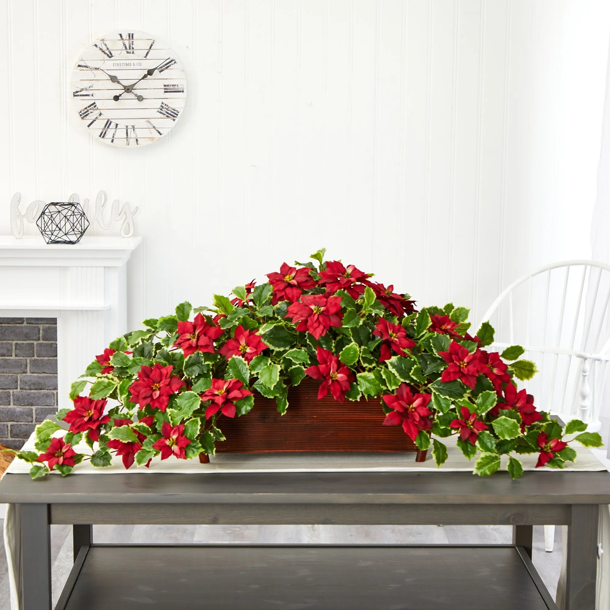 51” Poinsettia and Variegated Holly Artificial Plant in Decorative Planter (Real Touch)