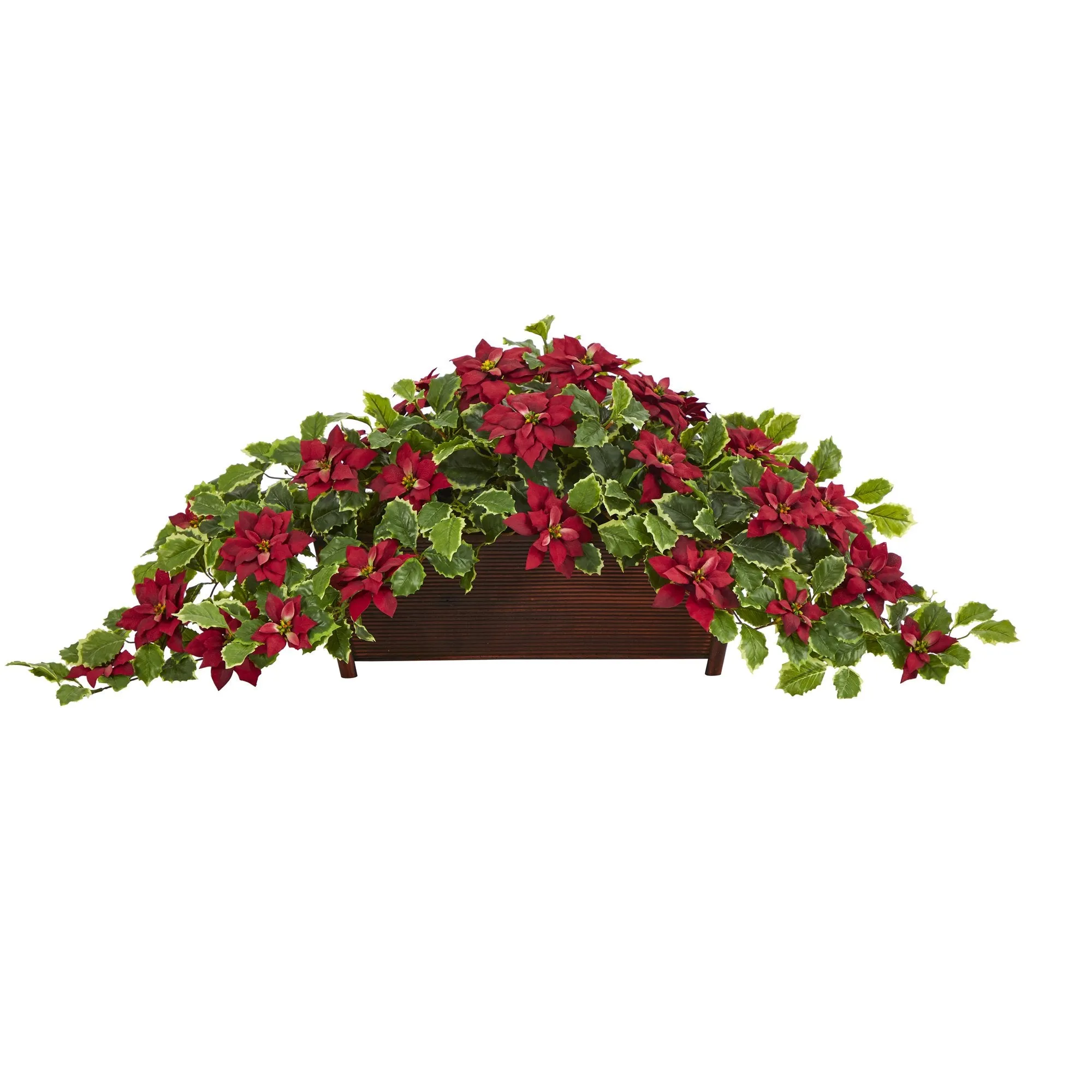 51” Poinsettia and Variegated Holly Artificial Plant in Decorative Planter (Real Touch)