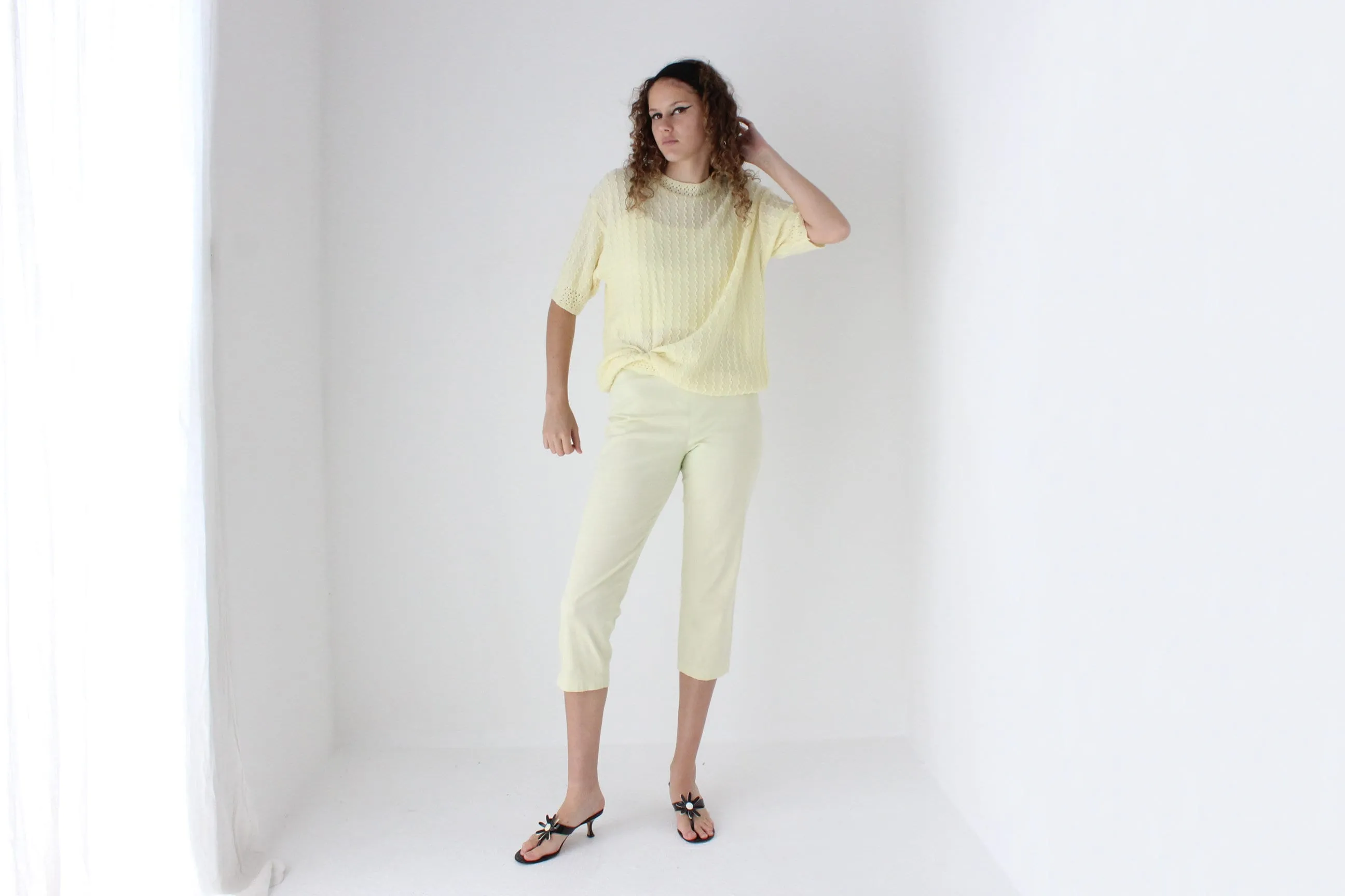 80s Pastel Lemon Yellow Knit Slouch Tee