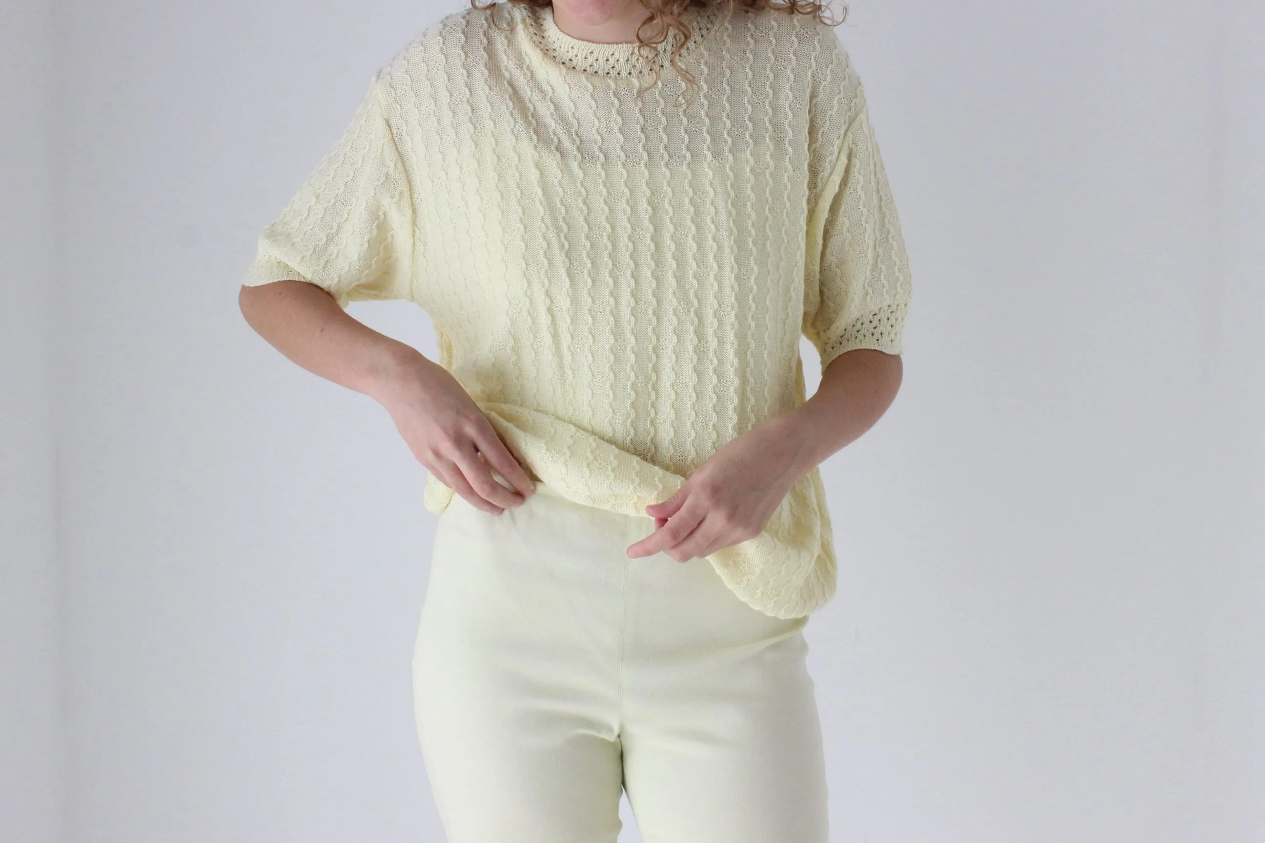 80s Pastel Lemon Yellow Knit Slouch Tee