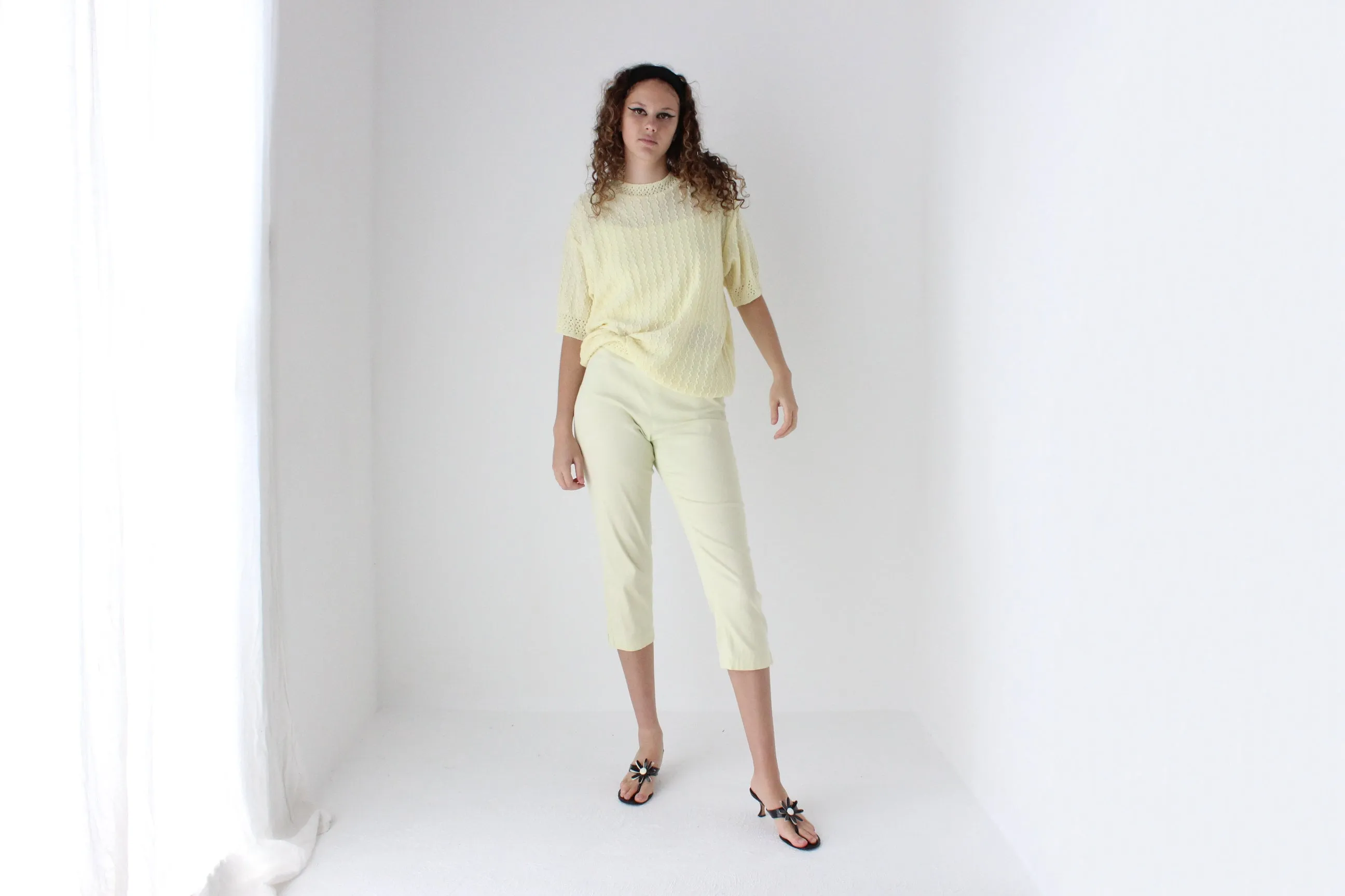 80s Pastel Lemon Yellow Knit Slouch Tee