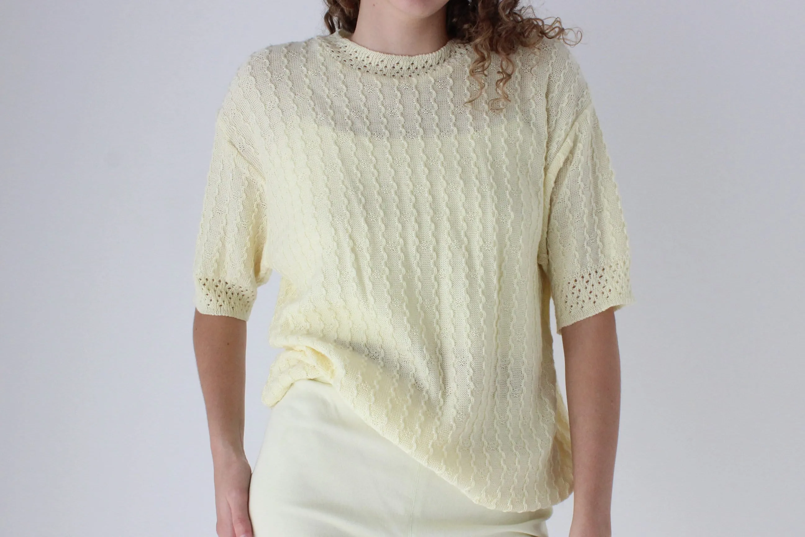 80s Pastel Lemon Yellow Knit Slouch Tee