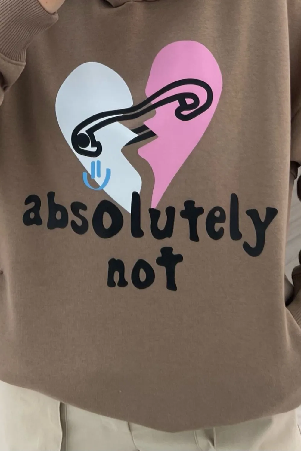 Absolutely not premium beige printed hoodie