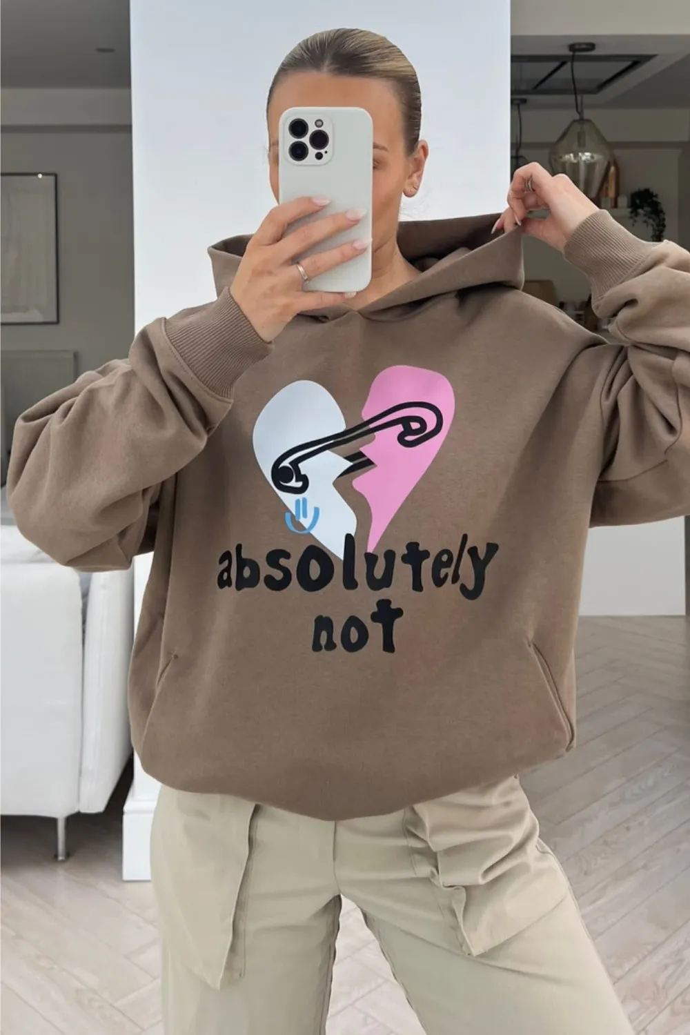 Absolutely not premium beige printed hoodie