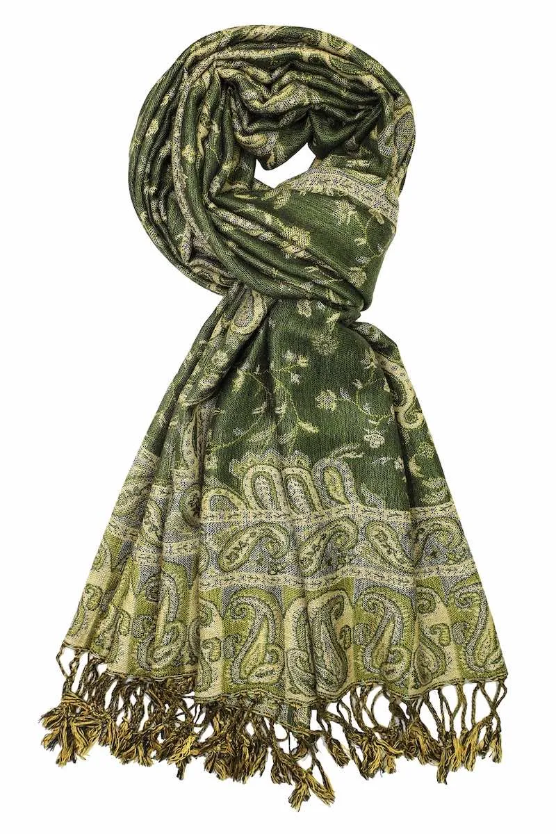 Achillea Dark Olive Reversible Paisley Pashmina