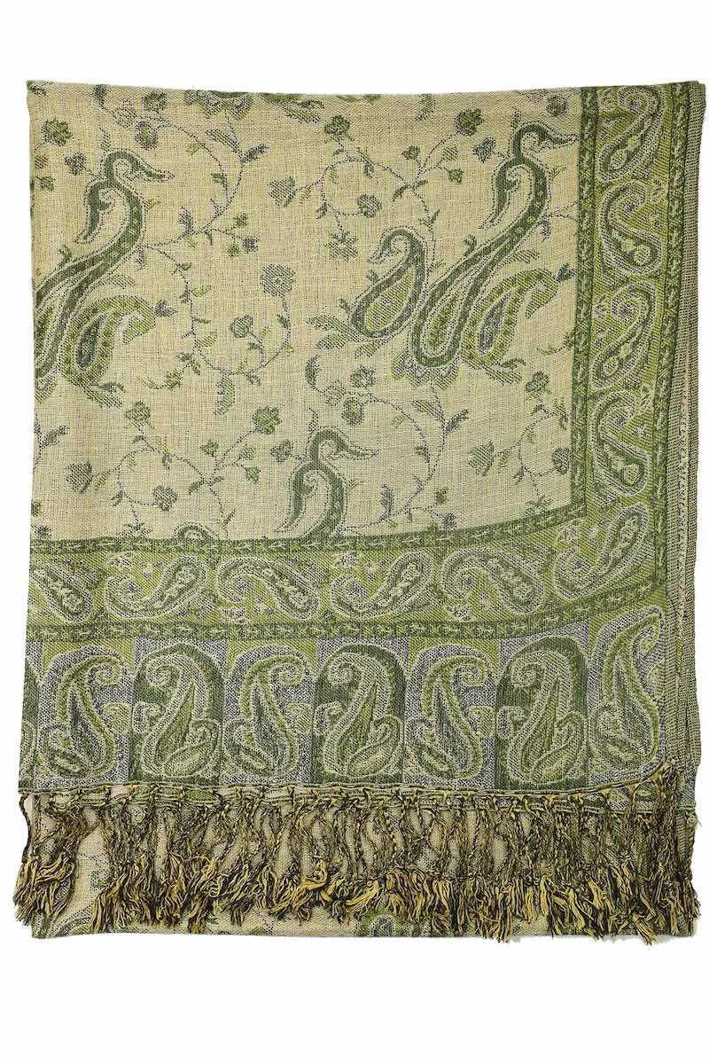 Achillea Dark Olive Reversible Paisley Pashmina