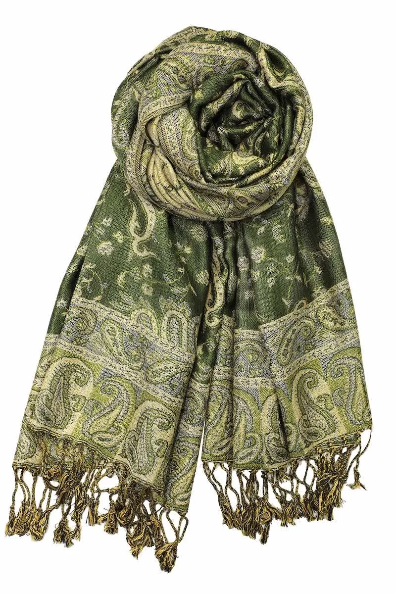 Achillea Dark Olive Reversible Paisley Pashmina