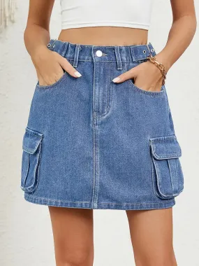 Adjustable Waist Denim Mini Skirt