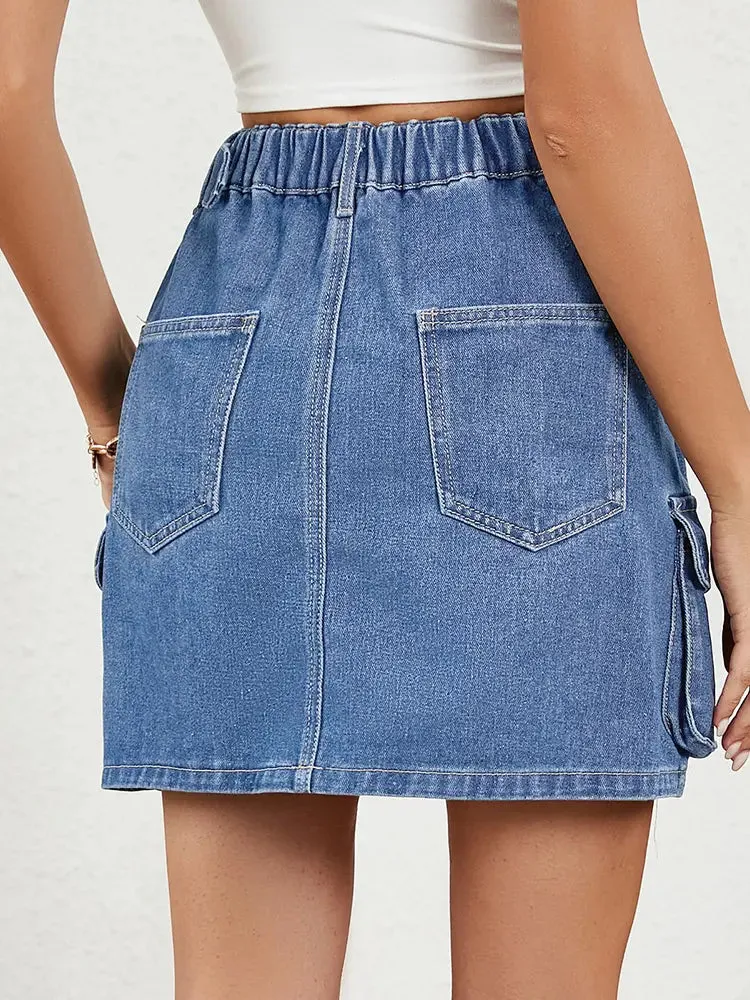 Adjustable Waist Denim Mini Skirt