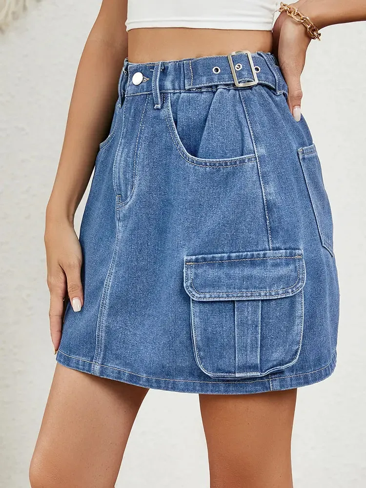 Adjustable Waist Denim Mini Skirt