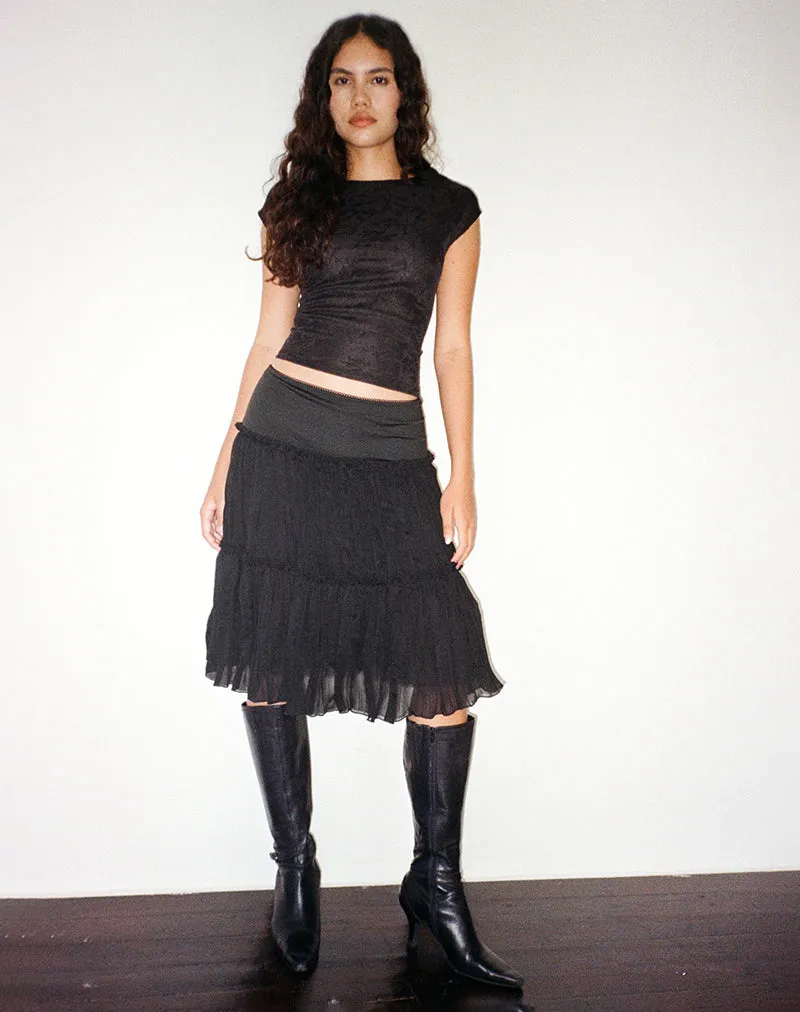 Anahita Tiered Skirt in Chiffon Black