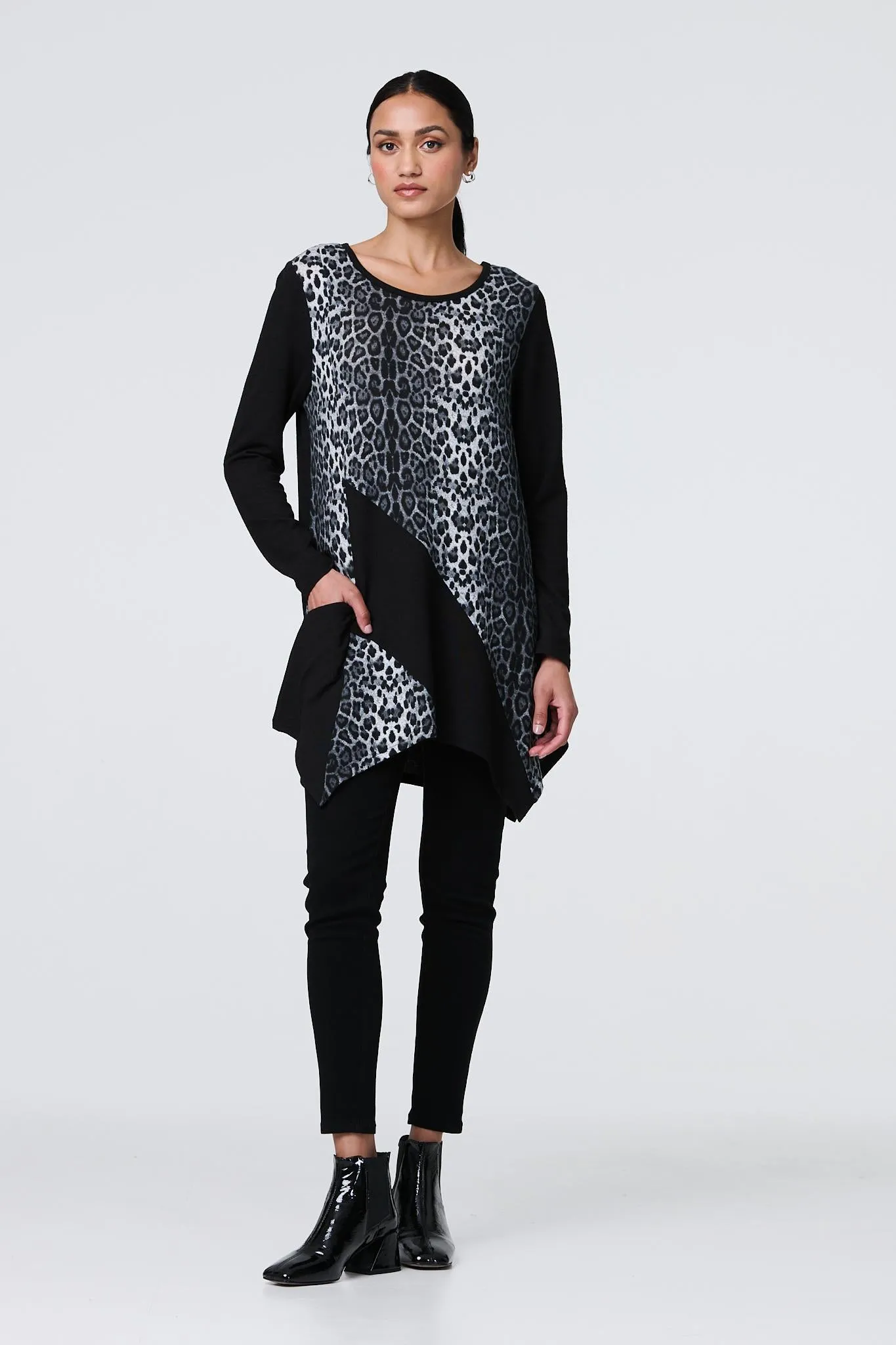 Animal Print Asymmetric Hem Tunic