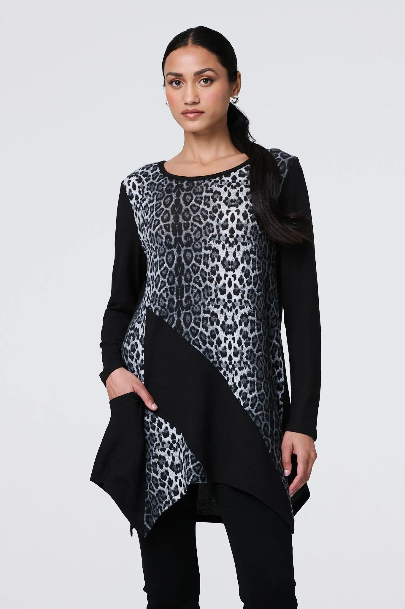 Animal Print Asymmetric Hem Tunic