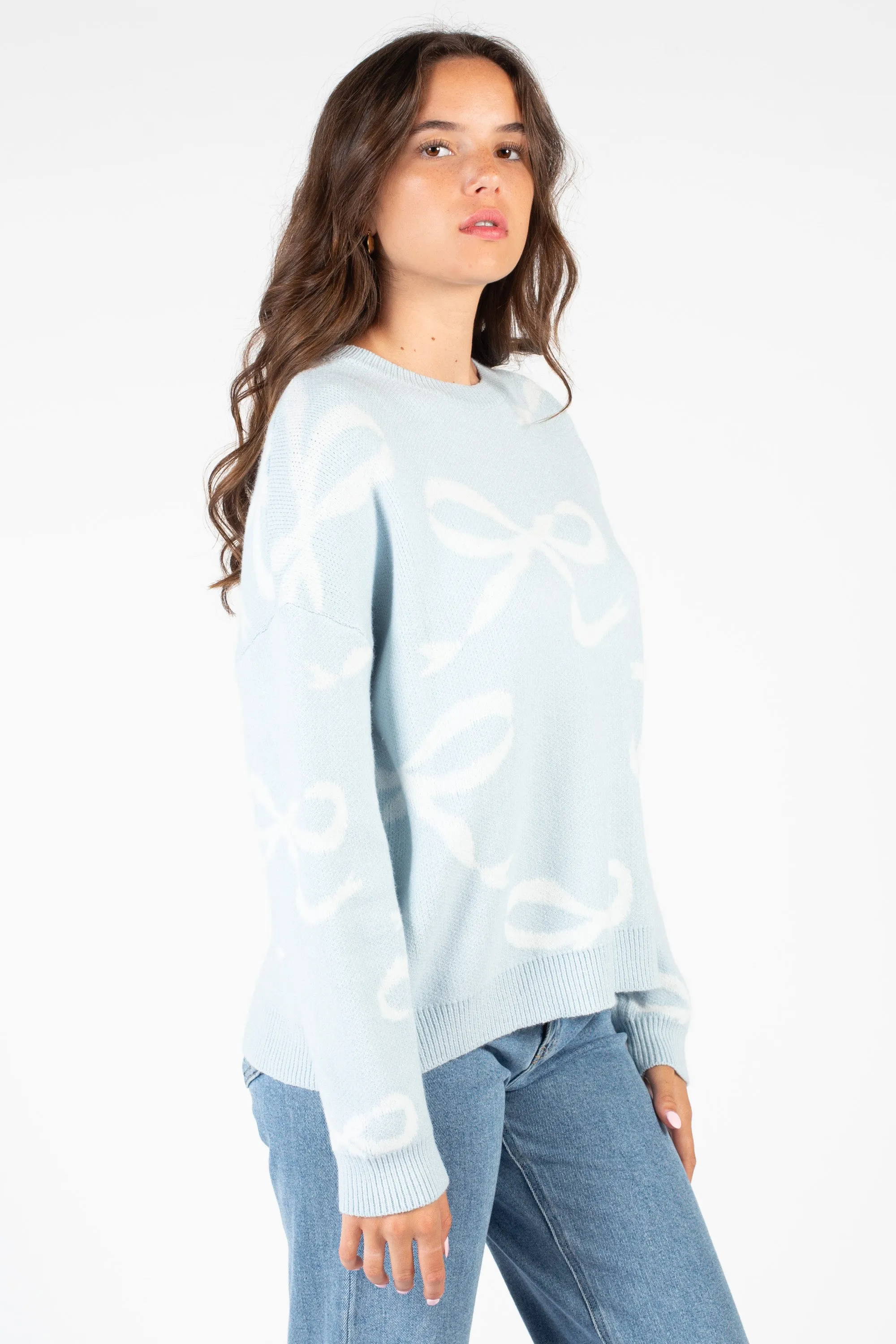 Annabelle Bow Print Crew Neck Sweater