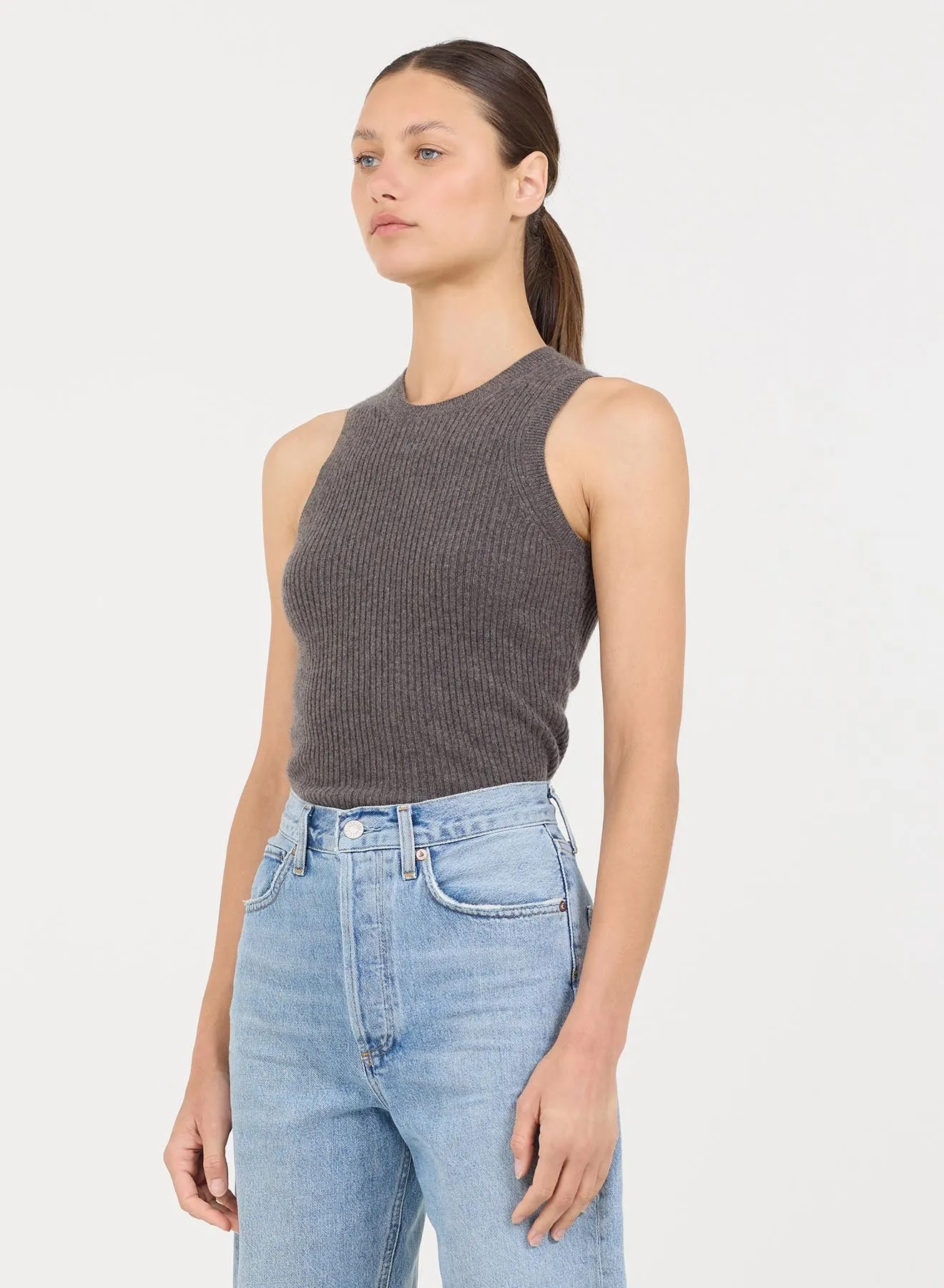 Audrina Cashmere Tank - Charcoal