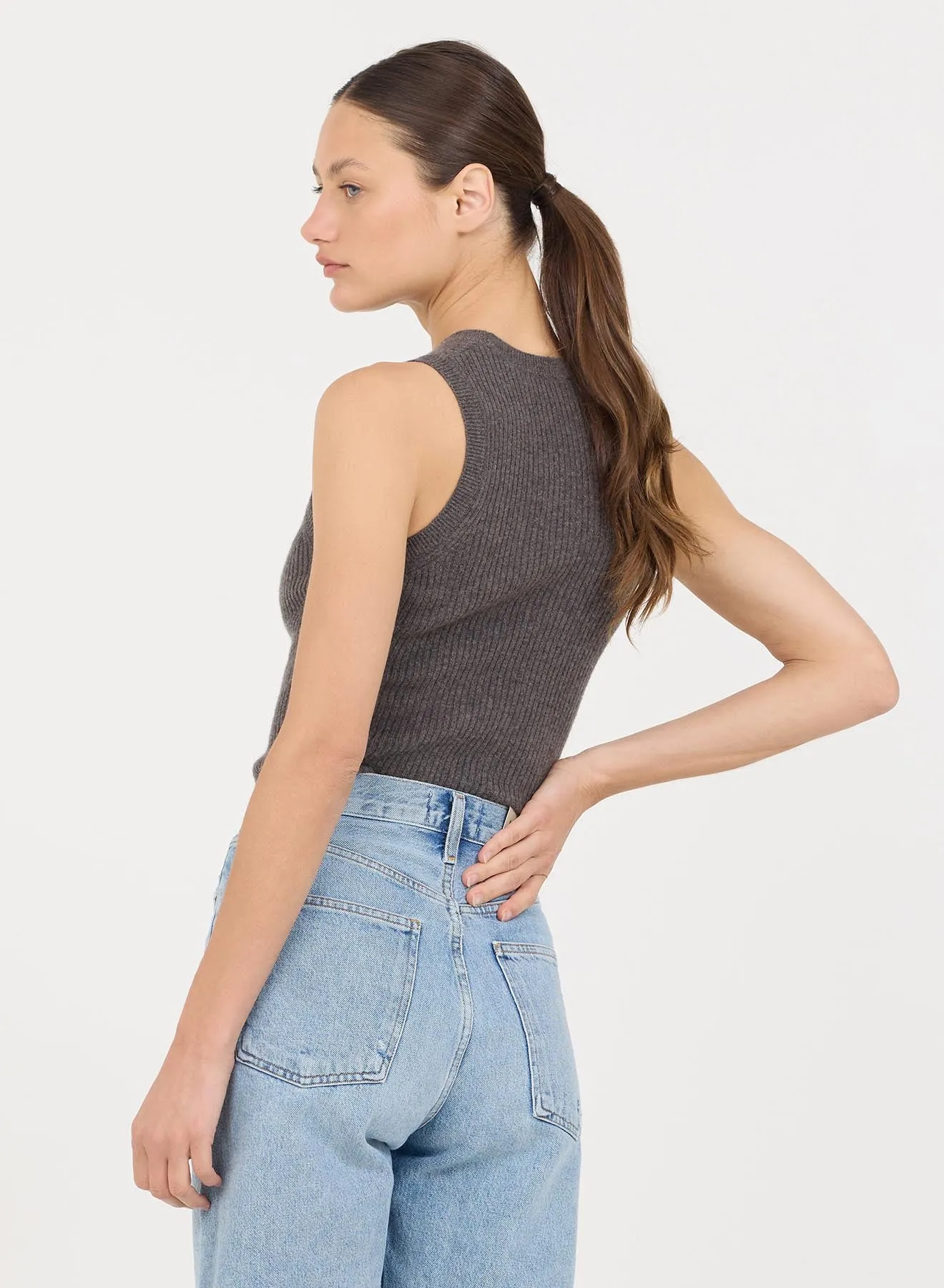 Audrina Cashmere Tank - Charcoal