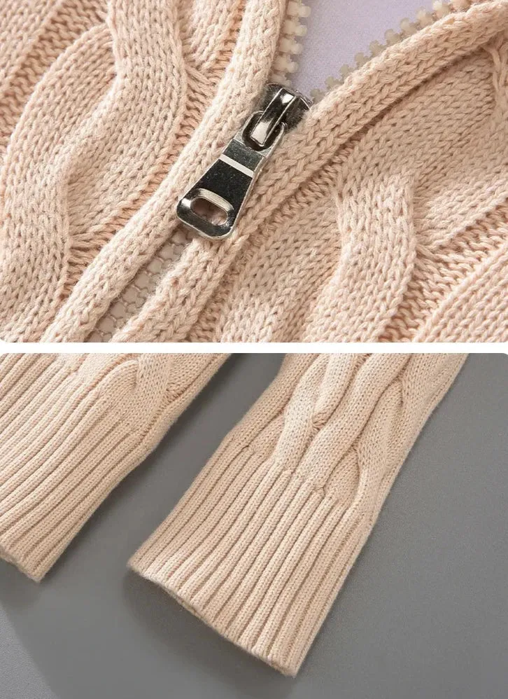 Autumn half zipper braided cotton sweater