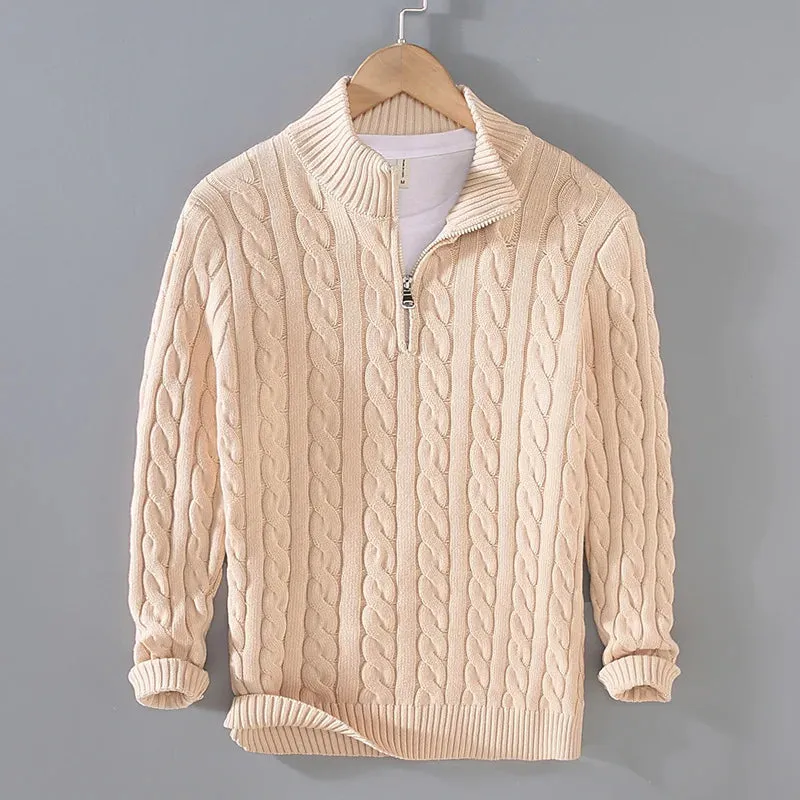 Autumn half zipper braided cotton sweater