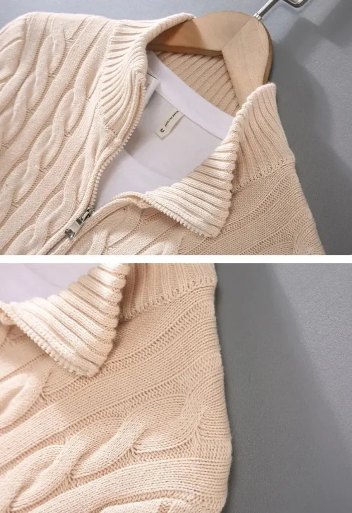 Autumn half zipper braided cotton sweater