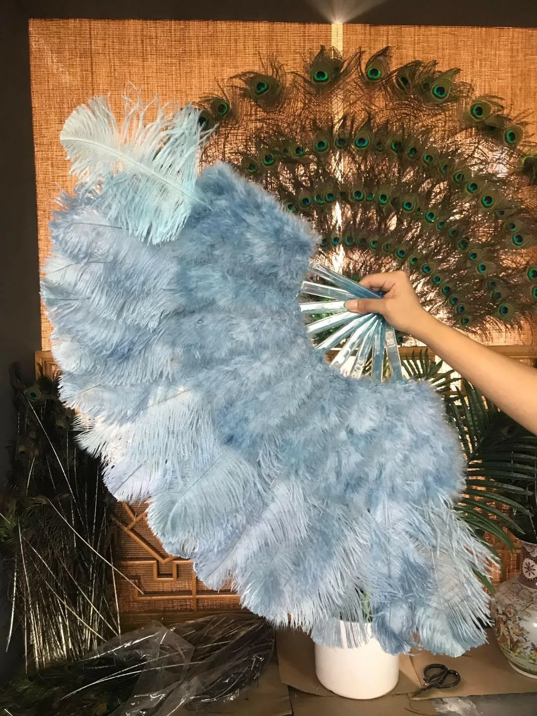 baby blue Marabou Ostrich Feather fan 21"x 38"