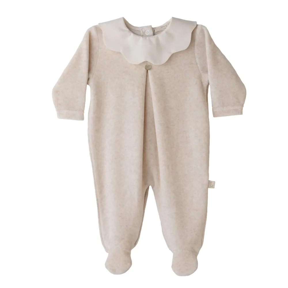 Baby Gi Camel Velour Pique Sleepsuit