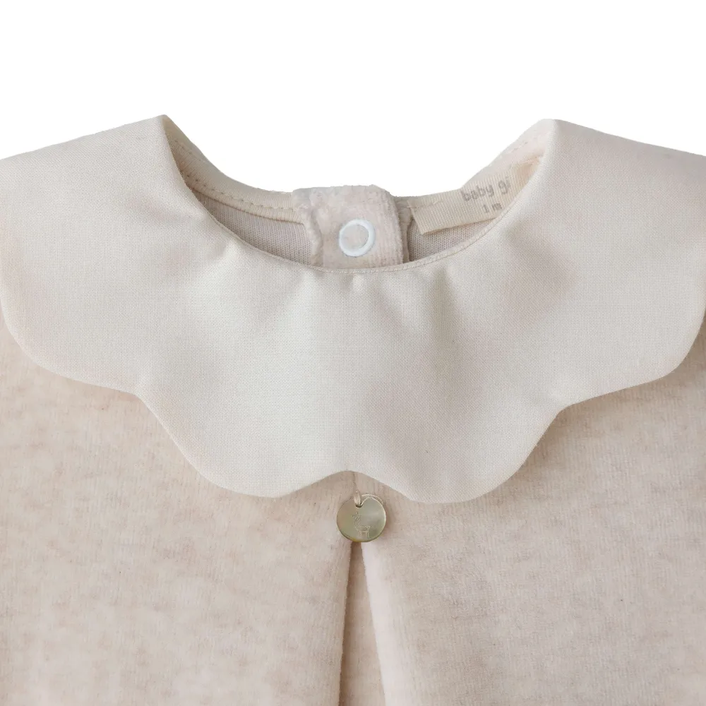 Baby Gi Camel Velour Pique Sleepsuit