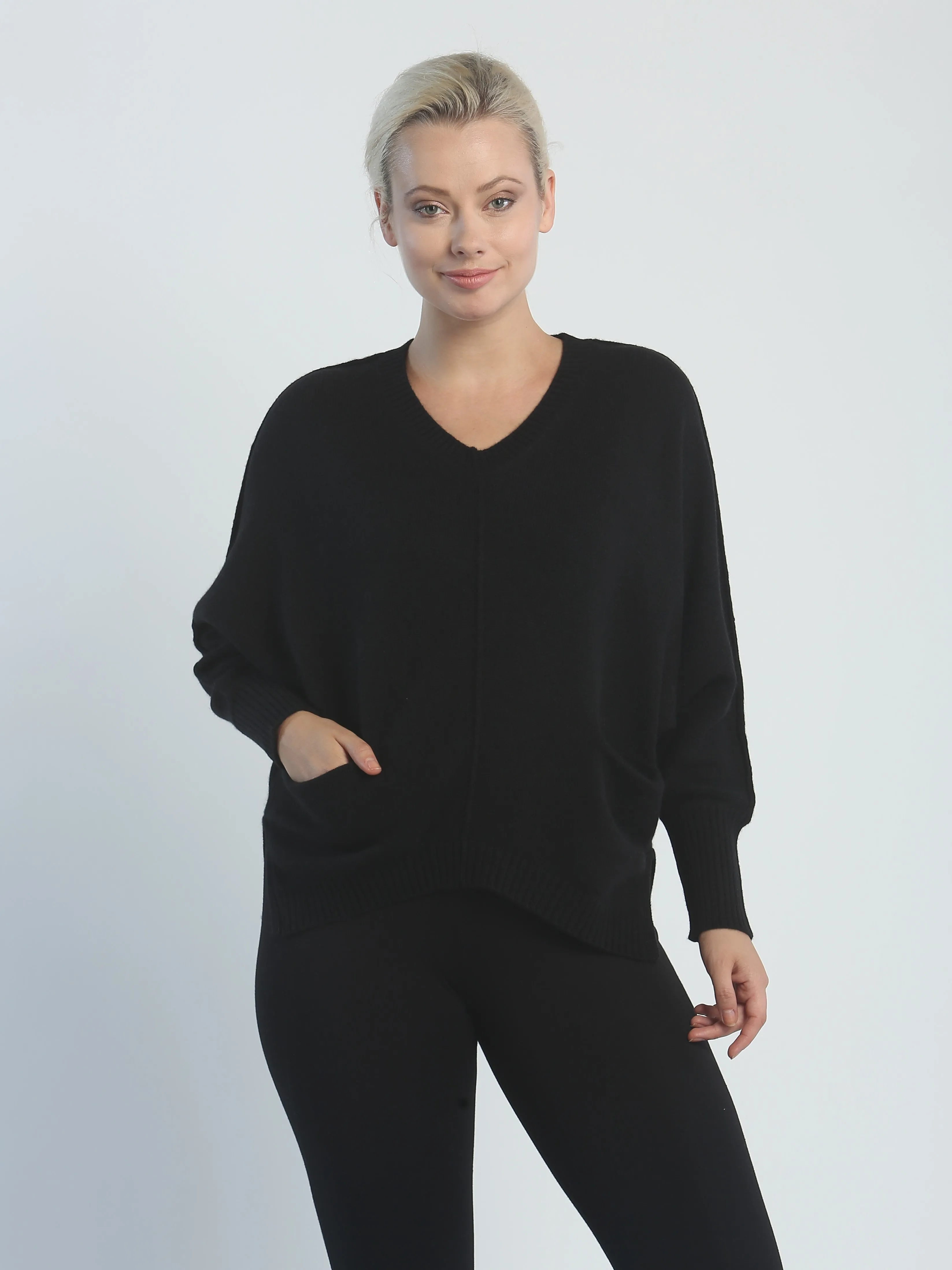 Batwing Pocket V Neck In Cashmere