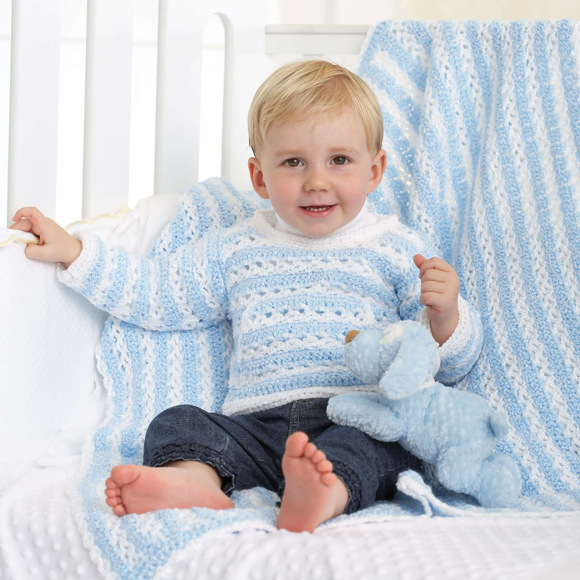 Bernat Striped Pullover And Crochet Blanket