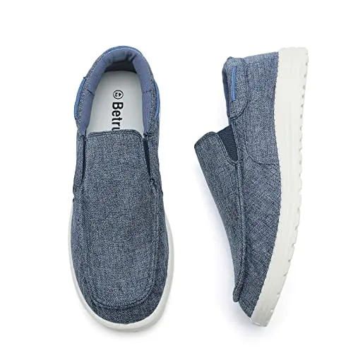 Betrue Lightweight Slip On Shoes for Men, Mens Casual Boat Loafers Deck Shoes, Breathable Canvas Soft Sole Walking Shoes for Men(BE2202-Blue-43)