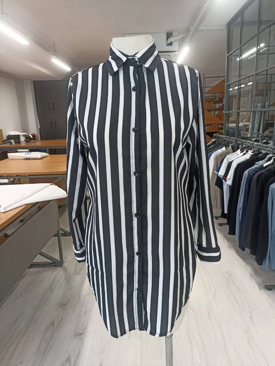 Black Stripe Oversize Button Up Shirts