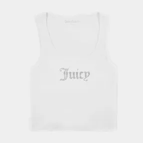 Bling U Neck Womens Tank Top (White)