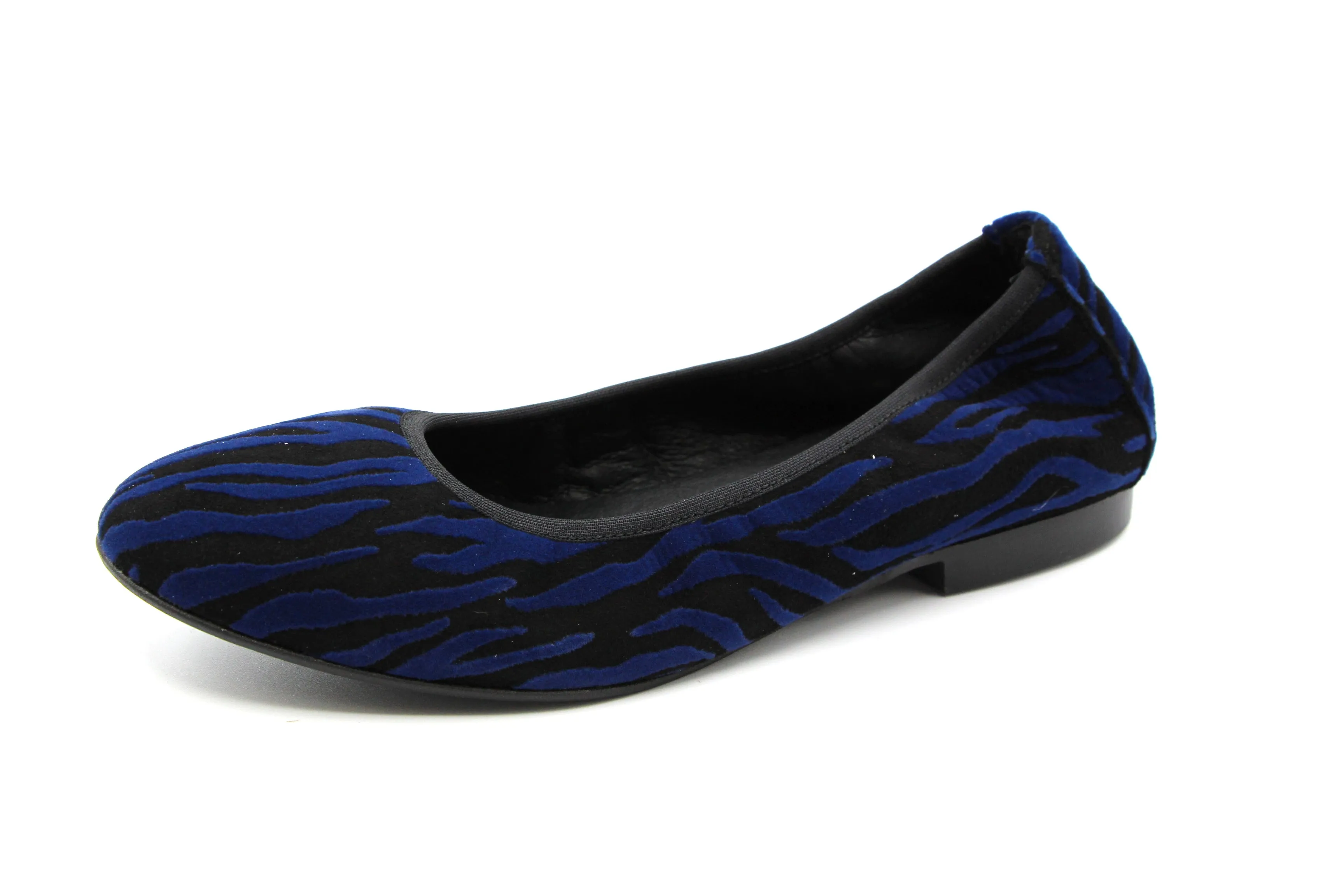 Blublonc  Black-Blue Velvet Zebra Ballet Flat  Luisa