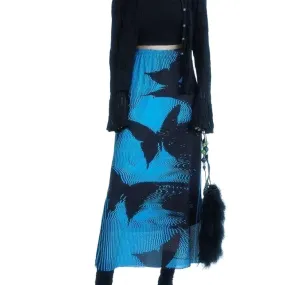 Blue Black Butterfly High Waist Skirt