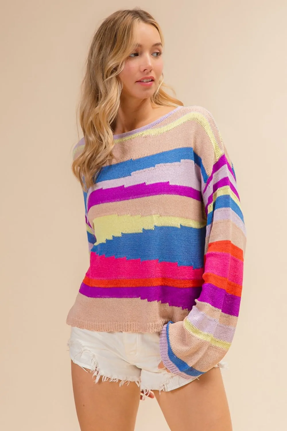 Blue Zone Planet |  BiBi Multi Color Geometric Stripe Sweater