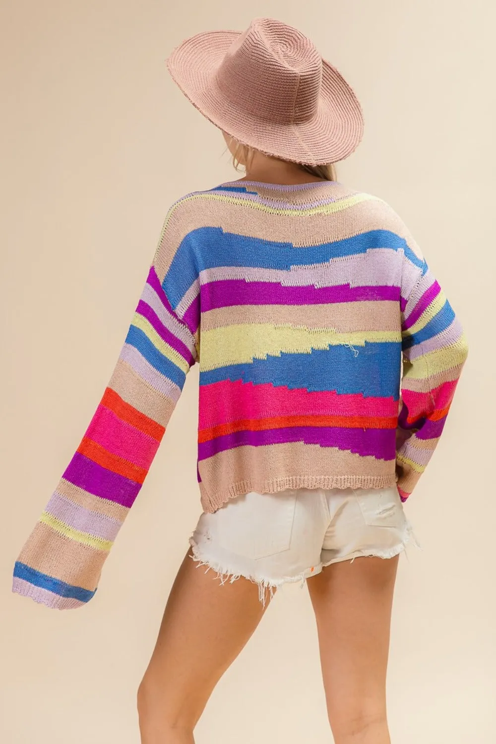 Blue Zone Planet |  BiBi Multi Color Geometric Stripe Sweater