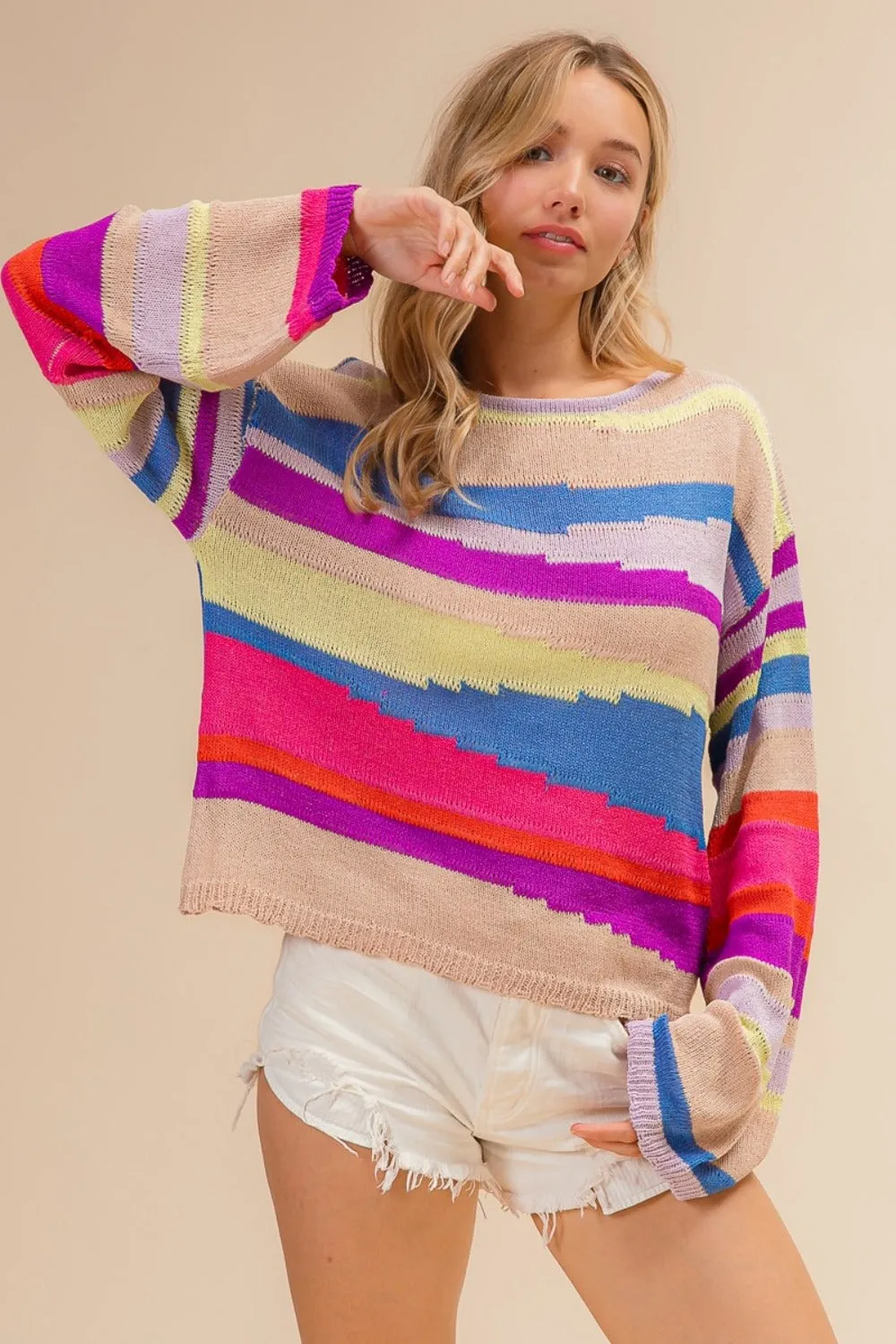 Blue Zone Planet |  BiBi Multi Color Geometric Stripe Sweater