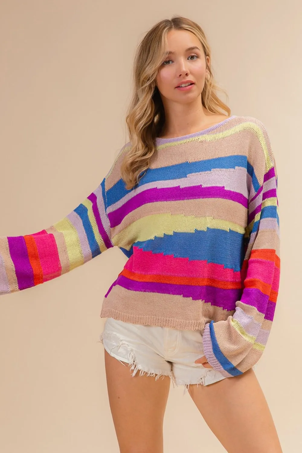 Blue Zone Planet |  BiBi Multi Color Geometric Stripe Sweater