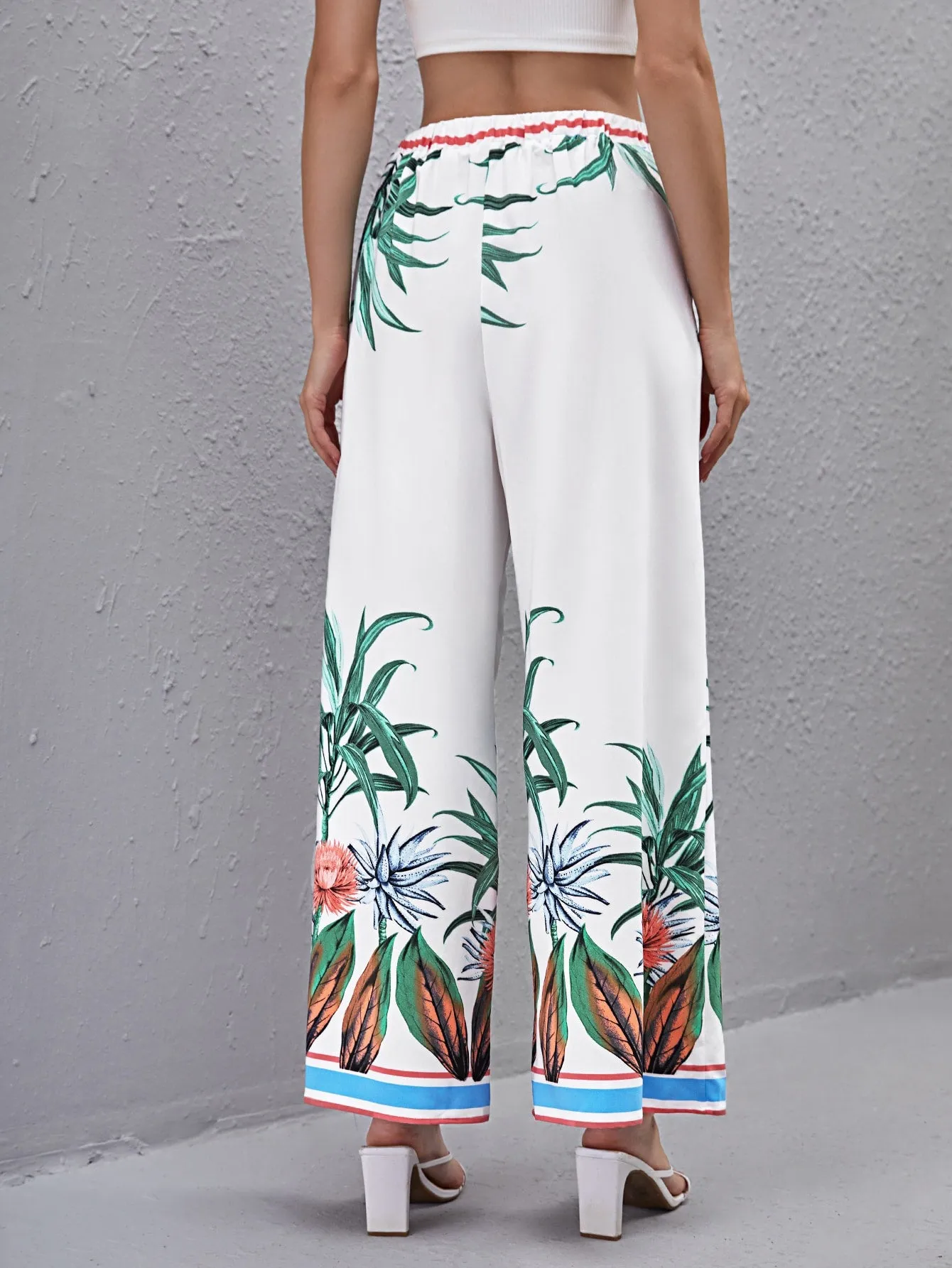 Boho Plants Pocket High Waist Long Women Pants