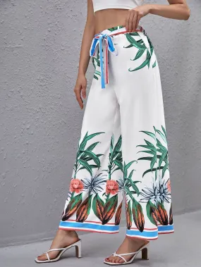 Boho Plants Pocket High Waist Long Women Pants