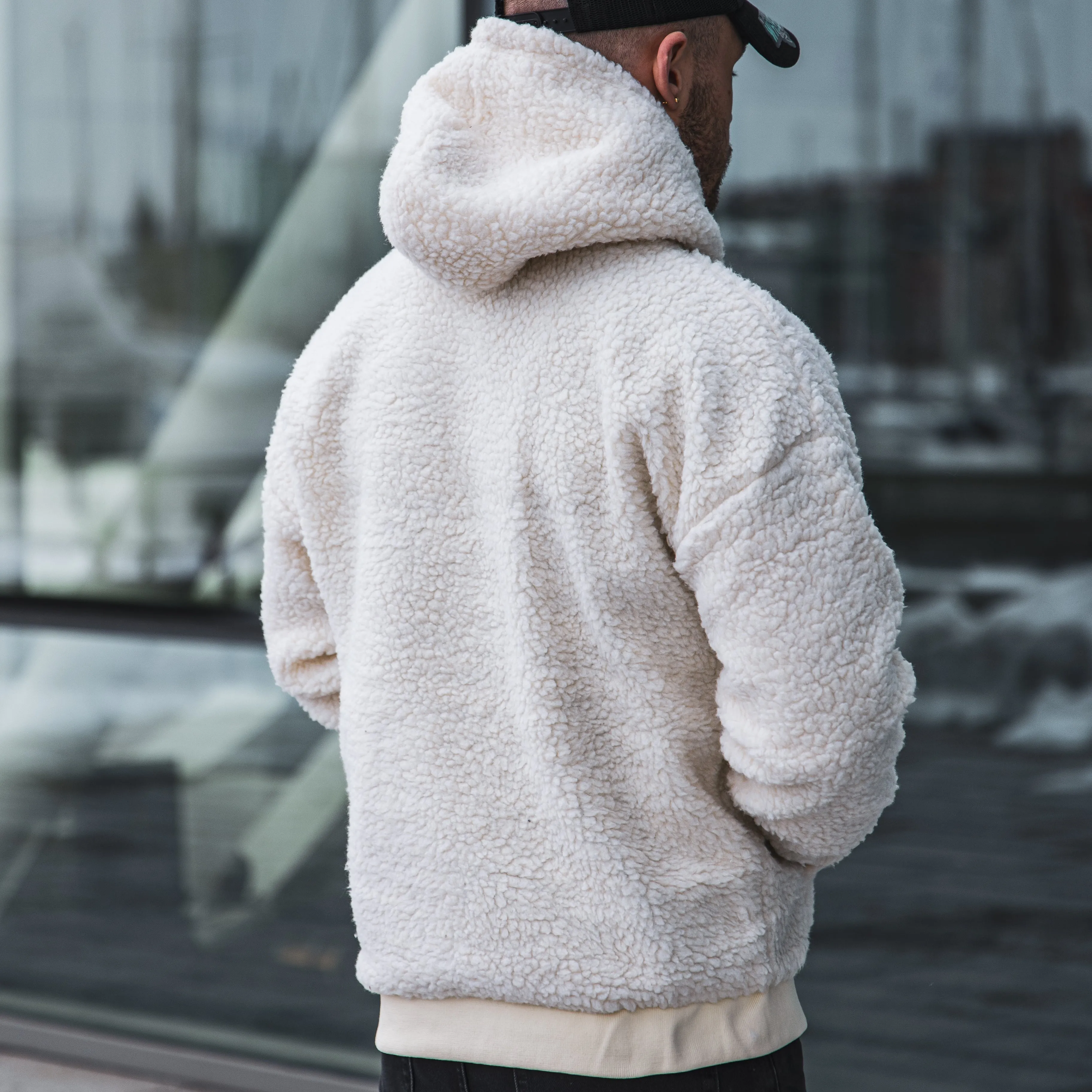 bold. Cream White Teddy Hoodie