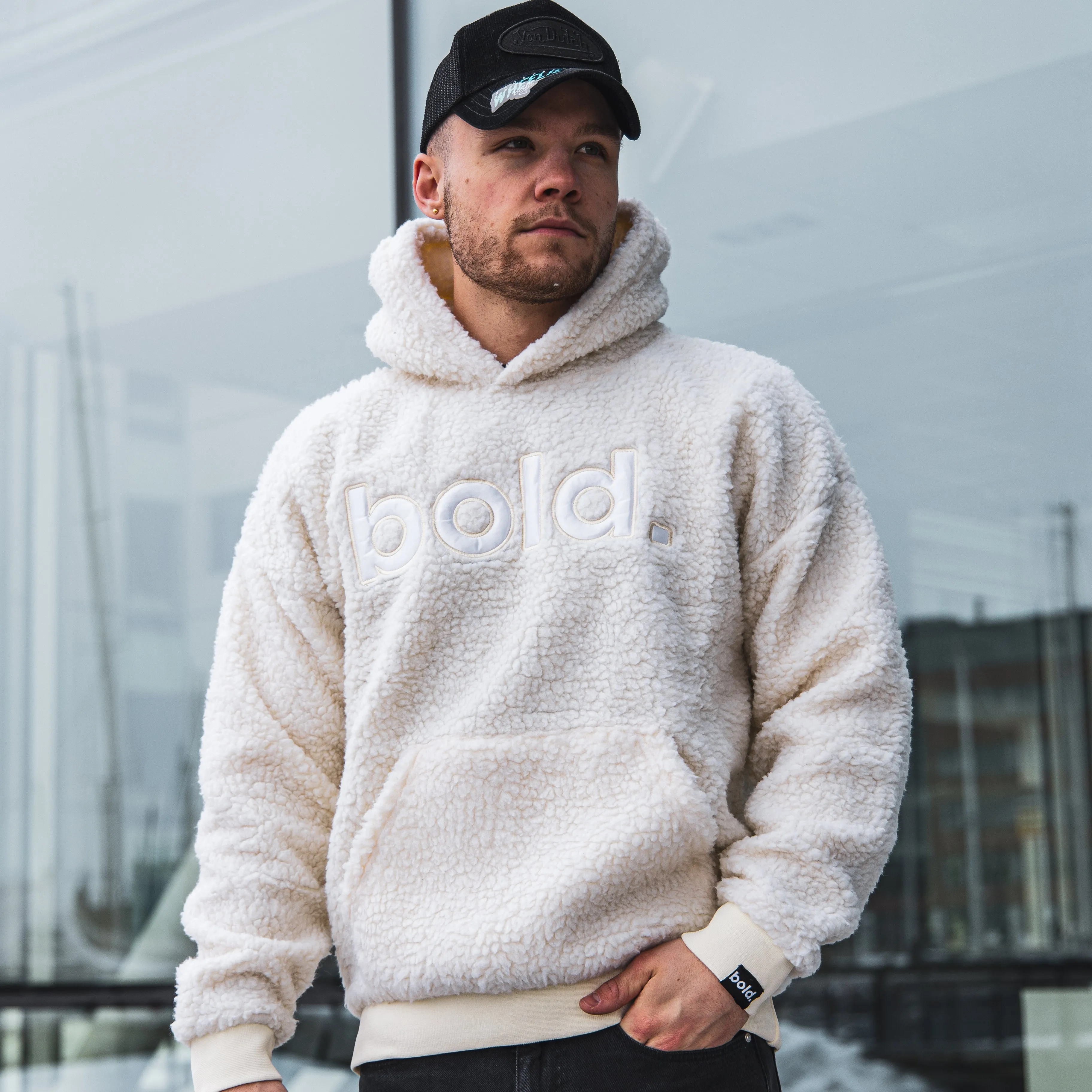 bold. Cream White Teddy Hoodie