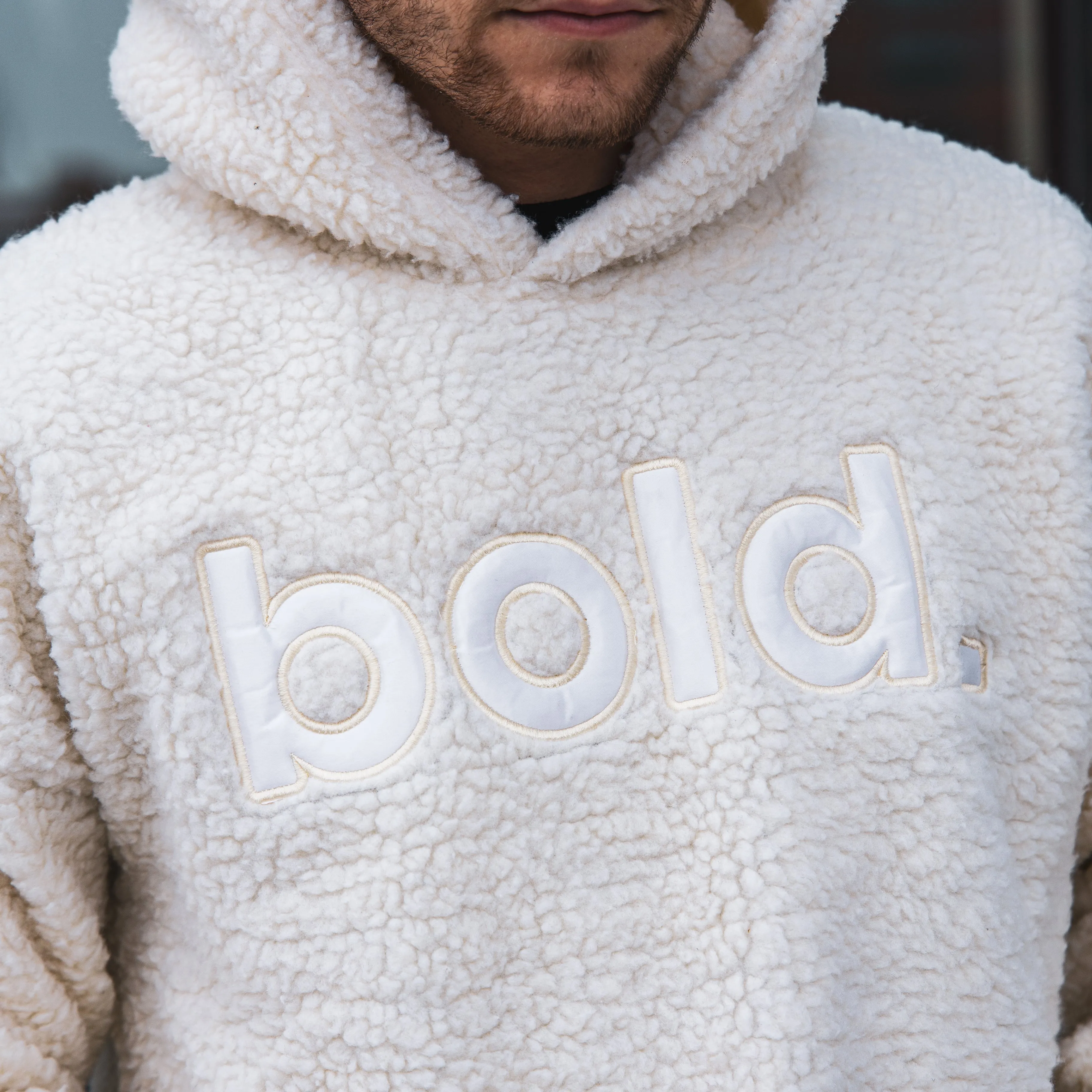 bold. Cream White Teddy Hoodie