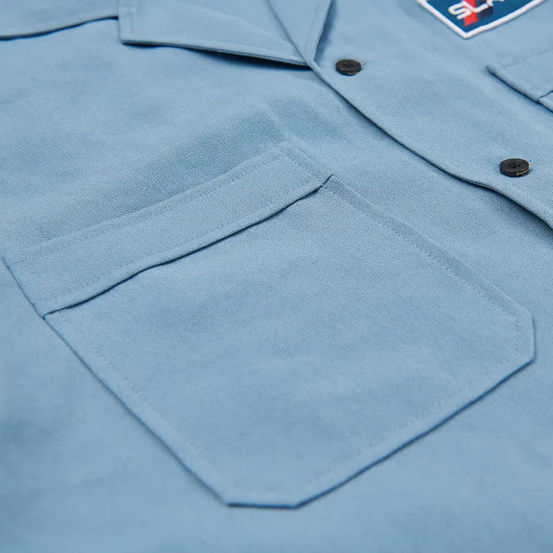 both X SECOND LAYER-POCKET BUTTON DOWN SHIRT-ARCTIC BLUE