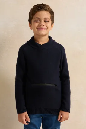 Boys Navy Solid Sweater